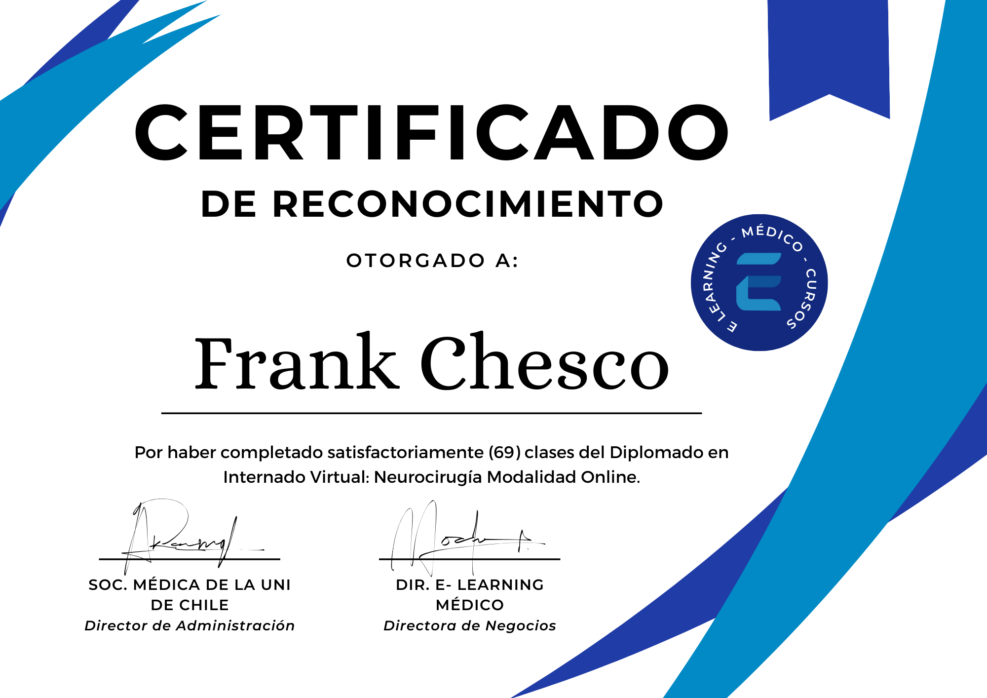 Certificado de Reconocimiento Simple Azul y Amarillo